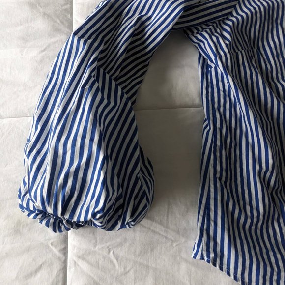 Women's 1X Striped Blouse Puffy Sleeves - Picture 9 of 14